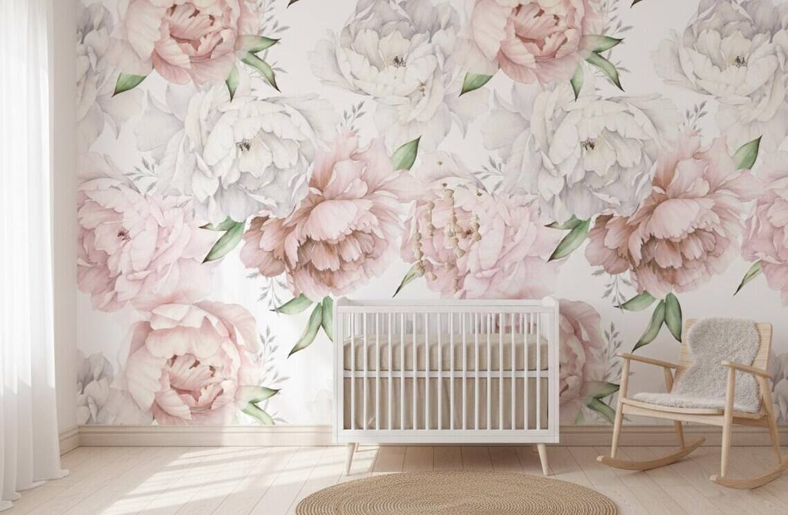 Pastel Peony Wallpaper Peel And Stick Watercolor Soft Floral Wall Mural Peonies Blossom Wallpaper