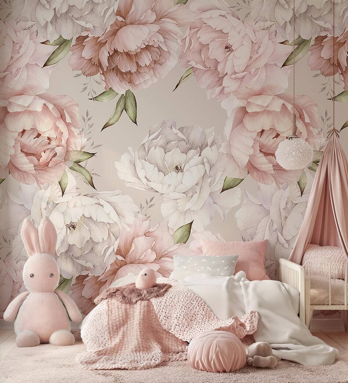 Pastel Peony Wallpaper Peel And Stick Watercolor Soft Floral Wall Mural Peonies Blossom Wallpaper