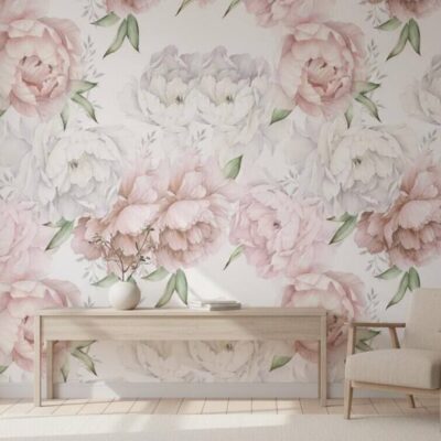 Pastel Peony Wallpaper Peel And Stick Watercolor Soft Floral Wall Mural Peonies Blossom Wallpaper