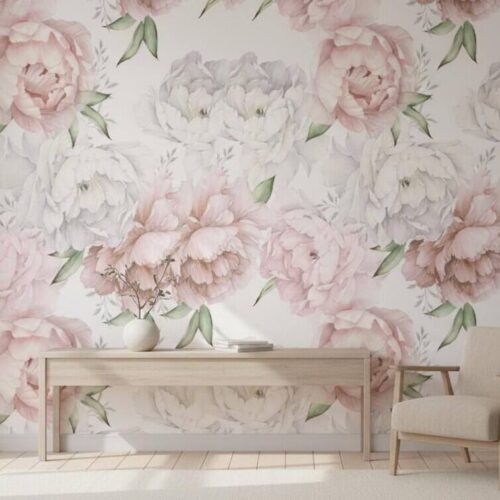Pastel Peony Wallpaper Peel And Stick Watercolor Soft Floral Wall Mural Peonies Blossom Wallpaper