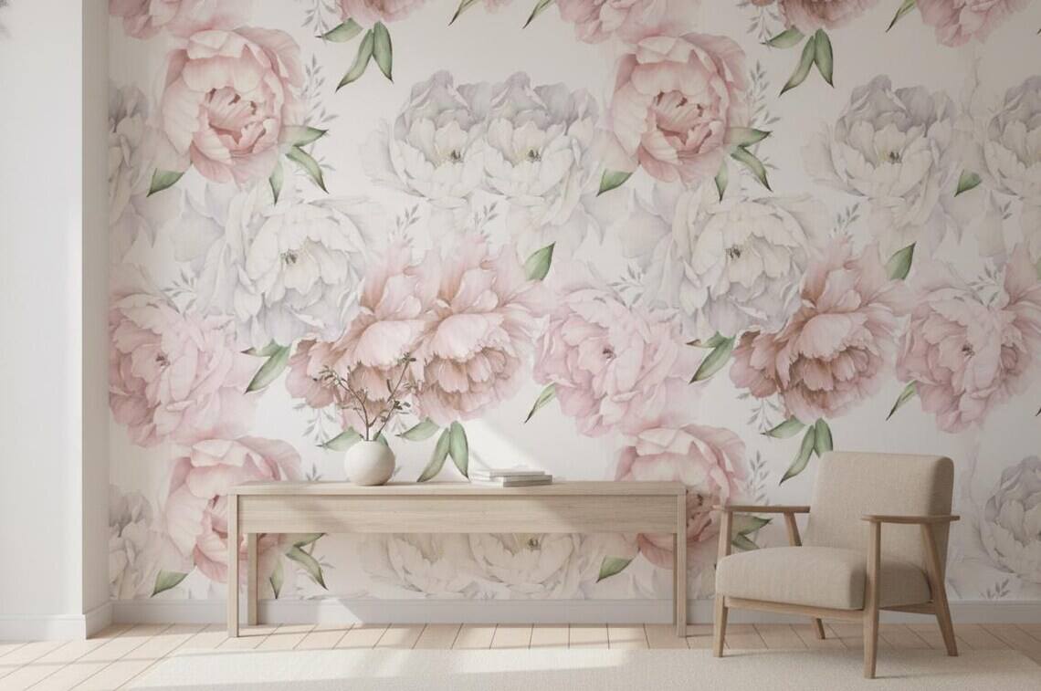 Pastel Peony Wallpaper Peel And Stick Watercolor Soft Floral Wall Mural Peonies Blossom Wallpaper