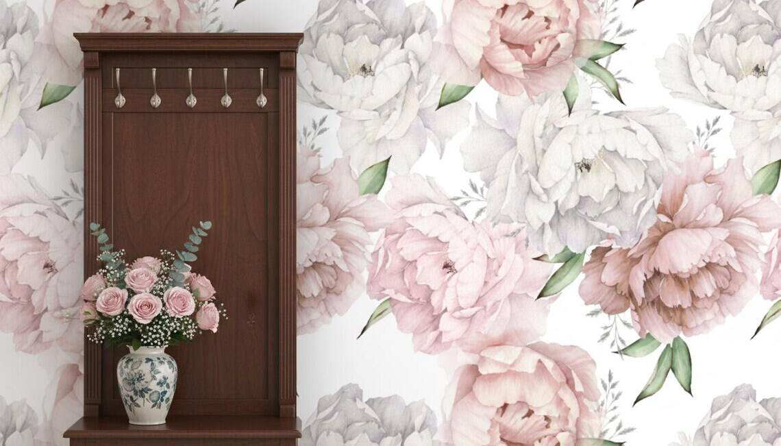 Pastel Peony Wallpaper Peel And Stick Watercolor Soft Floral Wall Mural Peonies Blossom Wallpaper