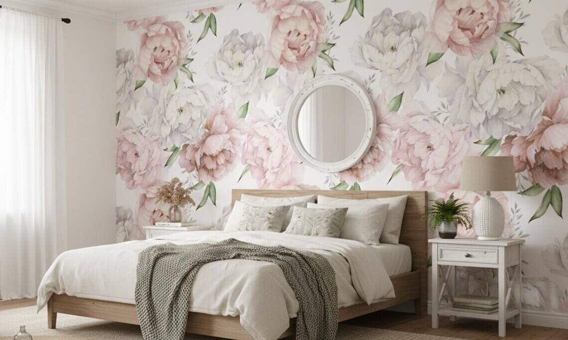 Pastel Peony Wallpaper Peel And Stick Watercolor Soft Floral Wall Mural Peonies Blossom Wallpaper