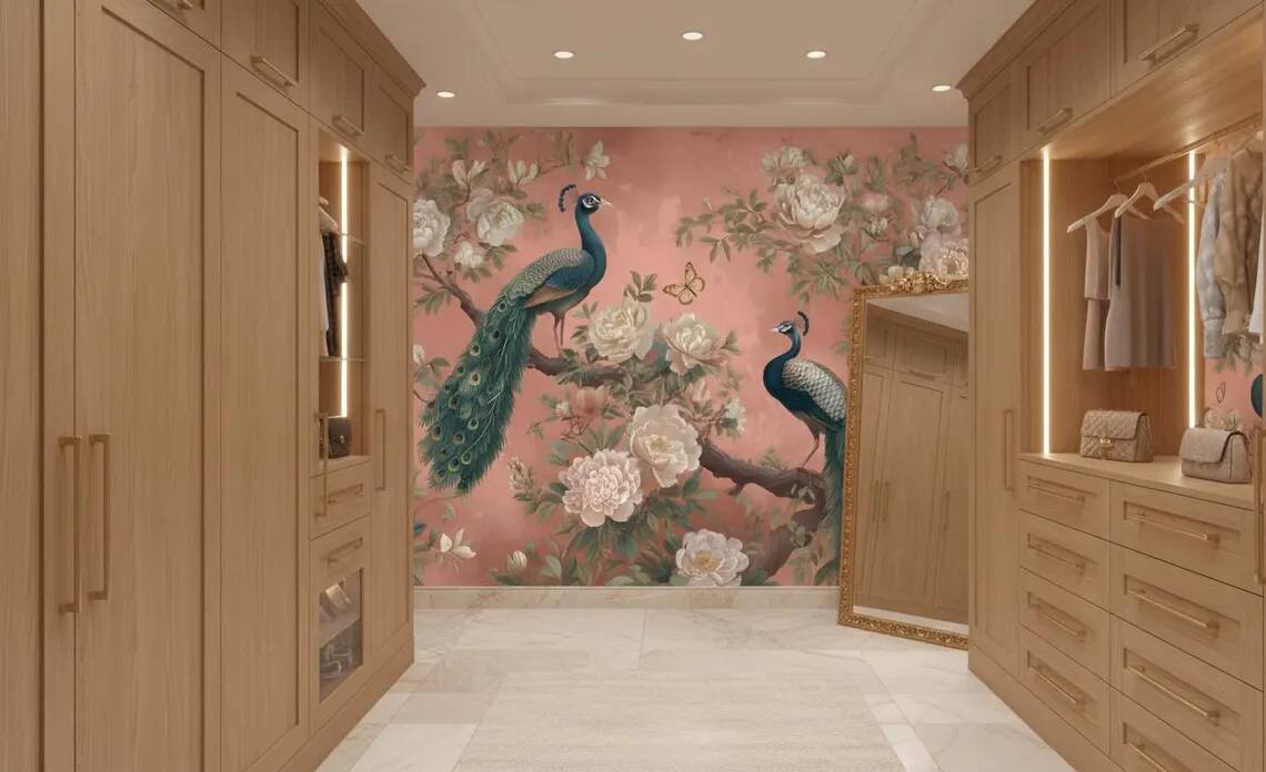 Peacock Wallpaper Peel And Stick Chinoiserie Floral Wall Mural