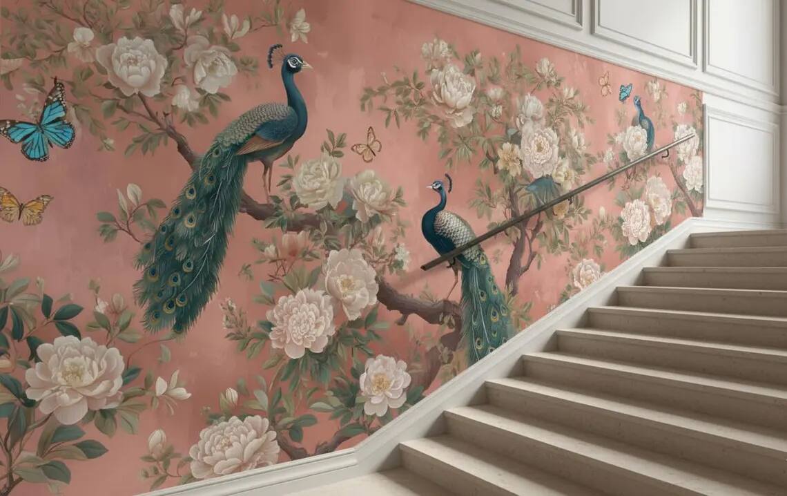 Peacock Wallpaper Peel And Stick Chinoiserie Floral Wall Mural
