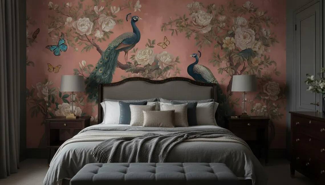 Peacock Wallpaper Peel And Stick Chinoiserie Floral Wall Mural