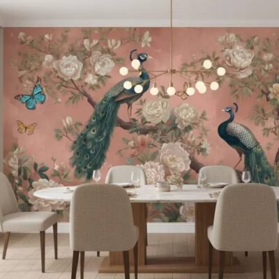 Peacock Wallpaper Peel And Stick Chinoiserie Floral Wall Mural