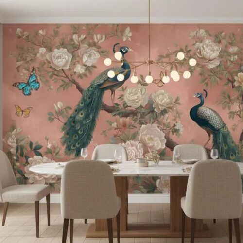 Peacock Wallpaper Peel And Stick Chinoiserie Floral Wall Mural