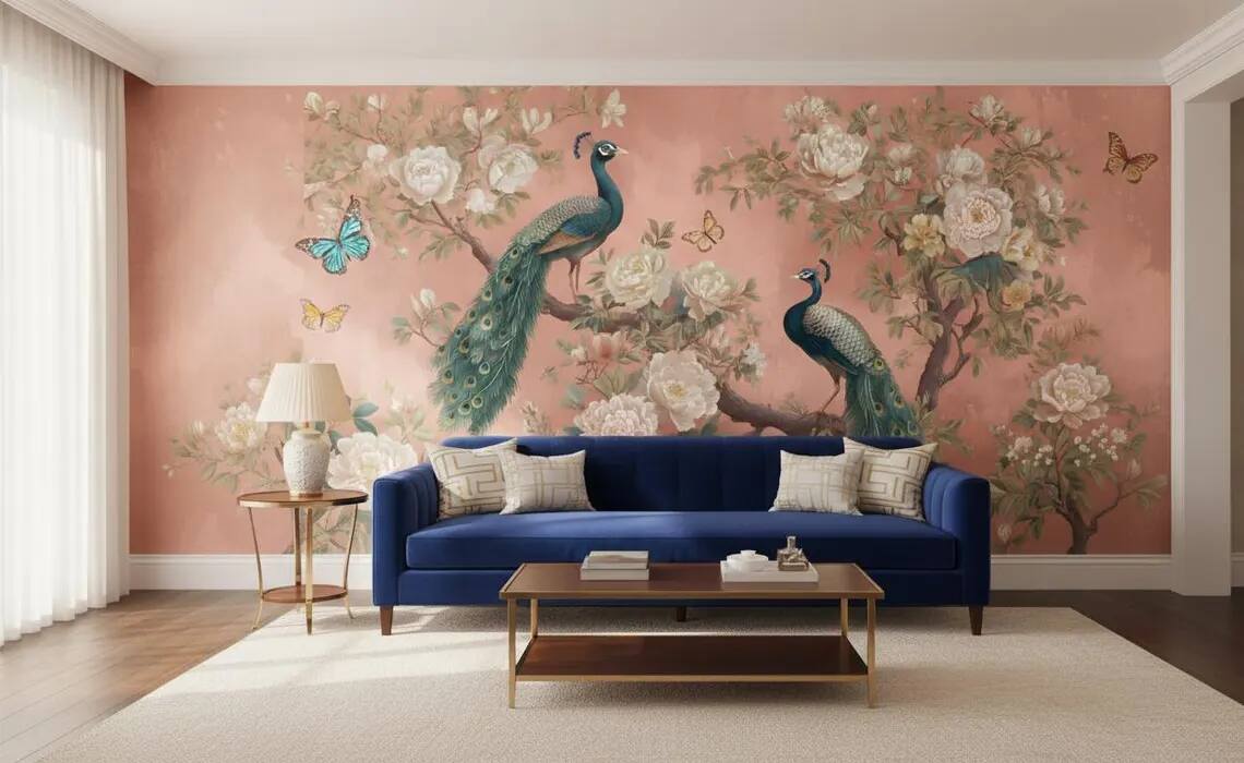 Peacock Wallpaper Peel And Stick Chinoiserie Floral Wall Mural