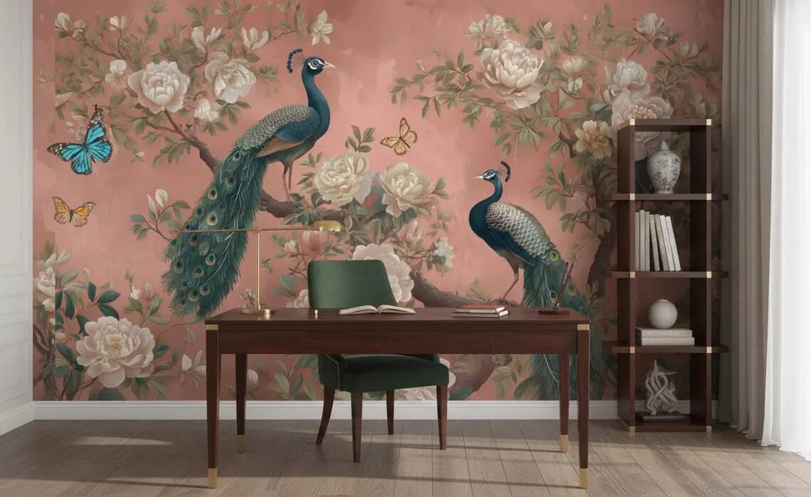 Peacock Wallpaper Peel And Stick Chinoiserie Floral Wall Mural