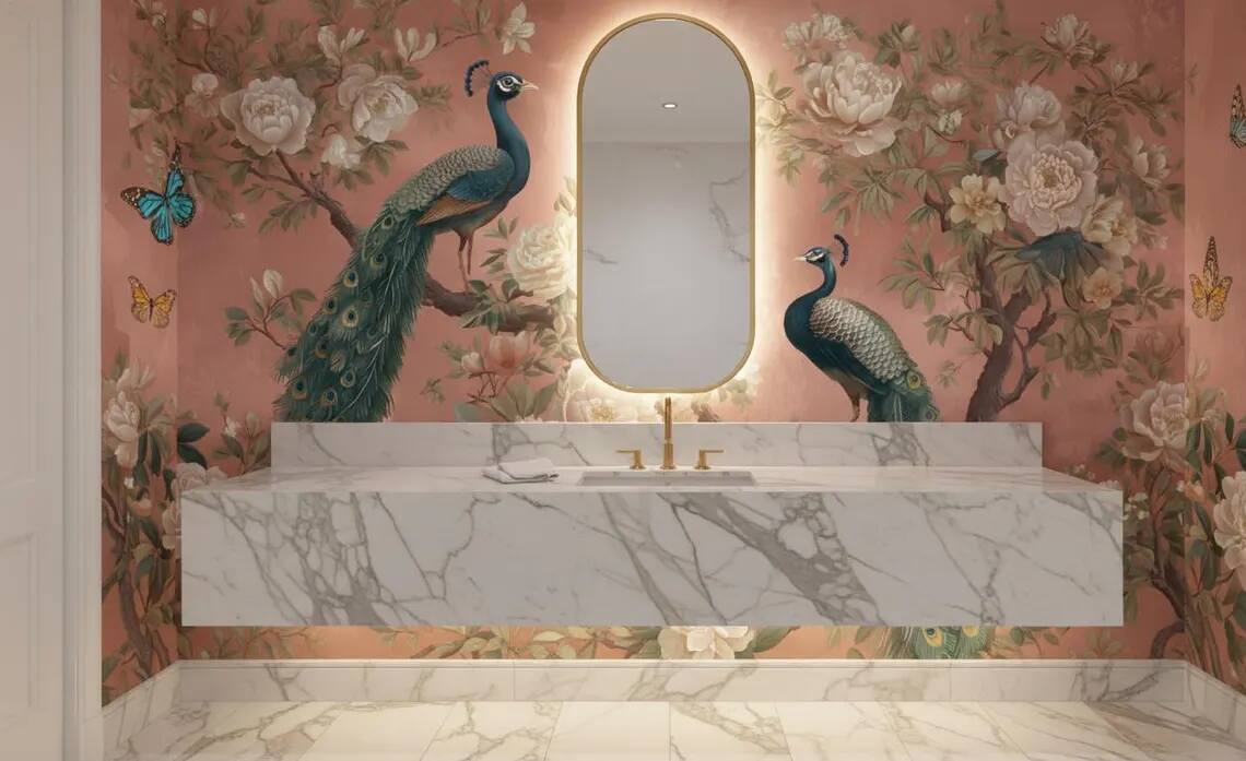 Peacock Wallpaper Peel And Stick Chinoiserie Floral Wall Mural
