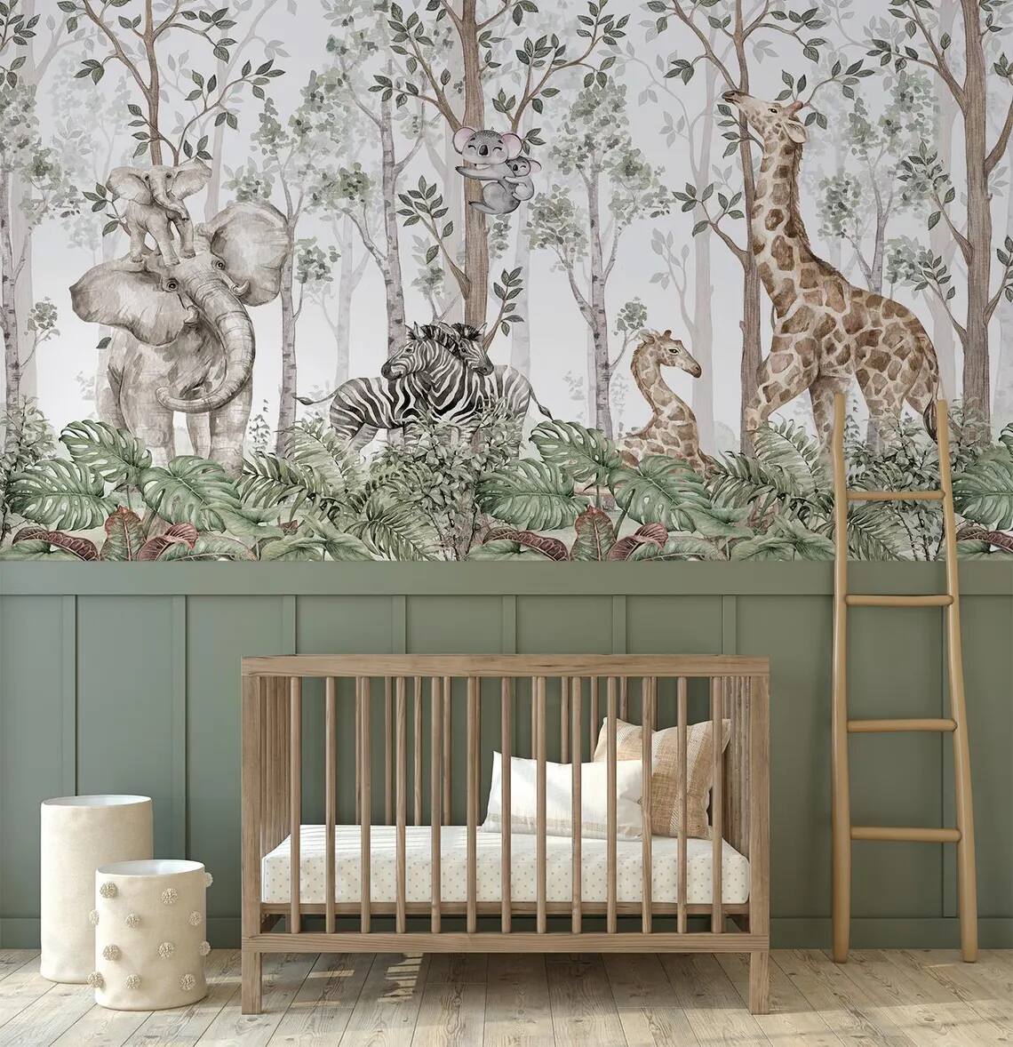 Peel Stick Wallpaper Cute Watercolor Design Of Jungle Friends Baby Elephant Zebra Giraffe And Koala Kids Or Baby Room Decoration