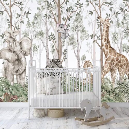 Peel Stick Wallpaper Cute Watercolor Design Of Jungle Friends Baby Elephant Zebra Giraffe And Koala Kids Or Baby Room Decoration