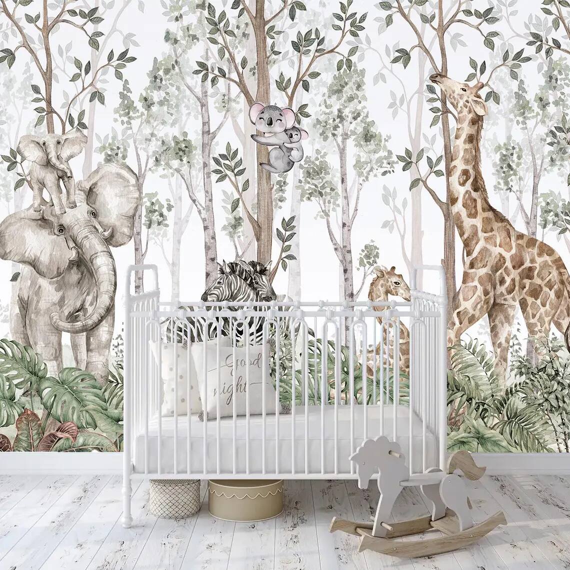 Peel Stick Wallpaper Cute Watercolor Design Of Jungle Friends Baby Elephant Zebra Giraffe And Koala Kids Or Baby Room Decoration