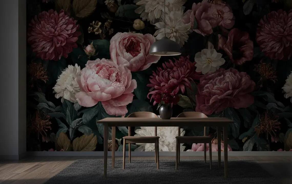 Peony Floral Wallpaper Big Rose Wallpaper Peel And Stick Wall Mural