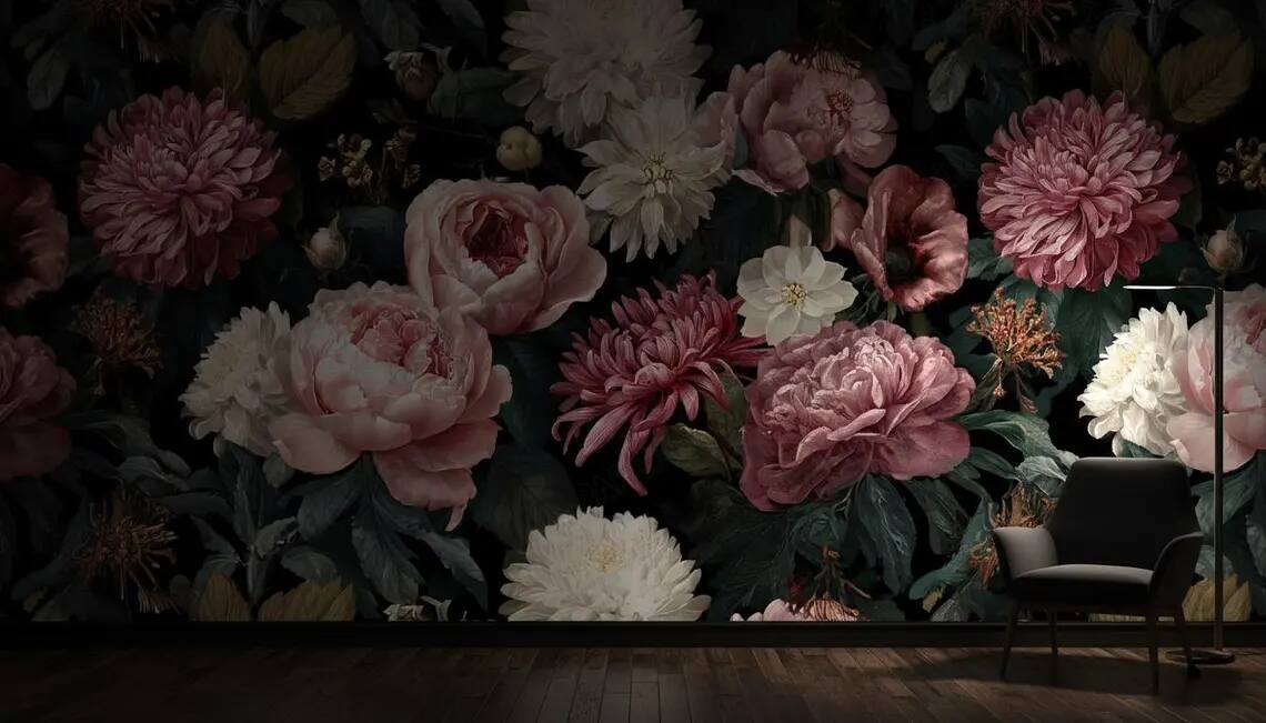 Peony Floral Wallpaper Big Rose Wallpaper Peel And Stick Wall Mural