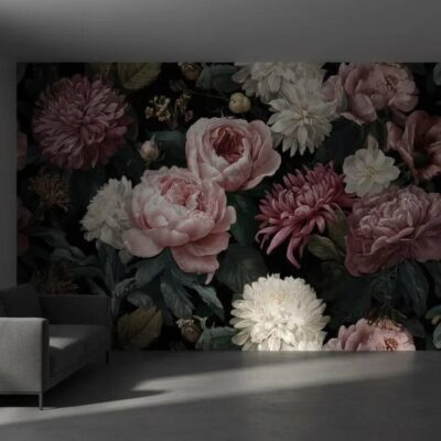 Peony Floral Wallpaper Big Rose Wallpaper Peel And Stick Wall Mural