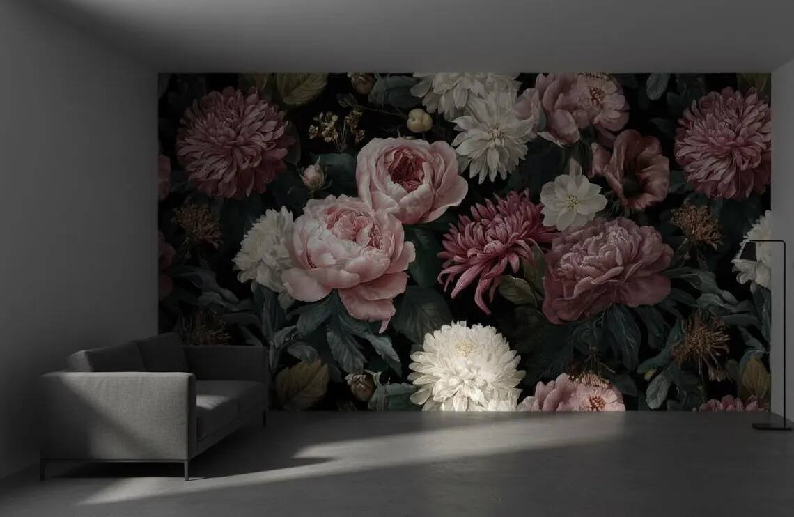 Peony Floral Wallpaper Big Rose Wallpaper Peel And Stick Wall Mural