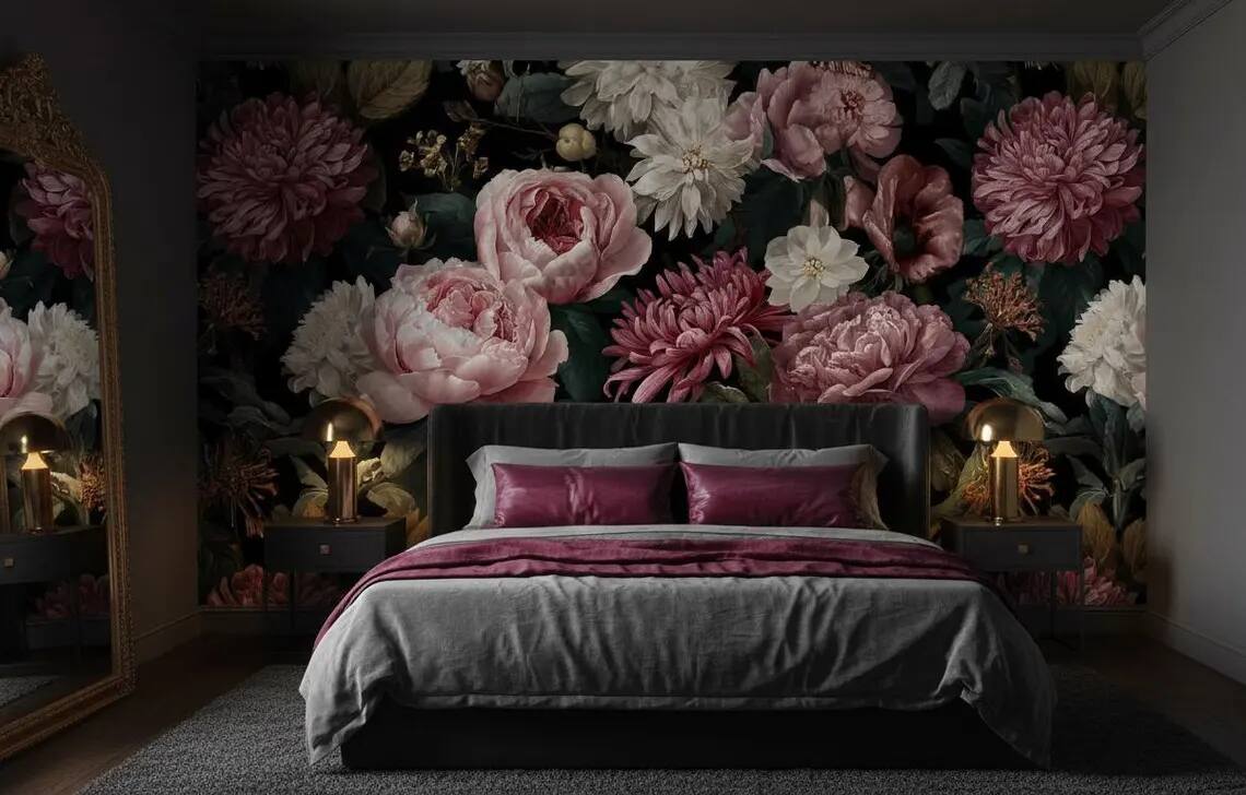 Peony Floral Wallpaper Big Rose Wallpaper Peel And Stick Wall Mural