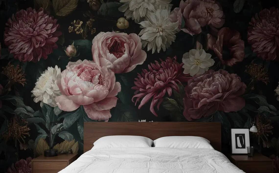 Peony Floral Wallpaper Big Rose Wallpaper Peel And Stick Wall Mural