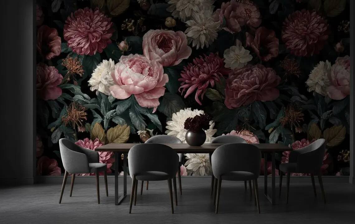 Peony Floral Wallpaper Big Rose Wallpaper Peel And Stick Wall Mural