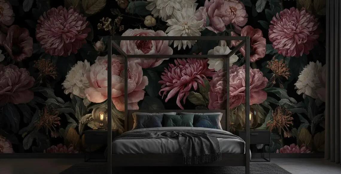 Peony Floral Wallpaper Big Rose Wallpaper Peel And Stick Wall Mural