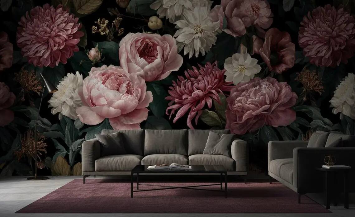Peony Floral Wallpaper Big Rose Wallpaper Peel And Stick Wall Mural