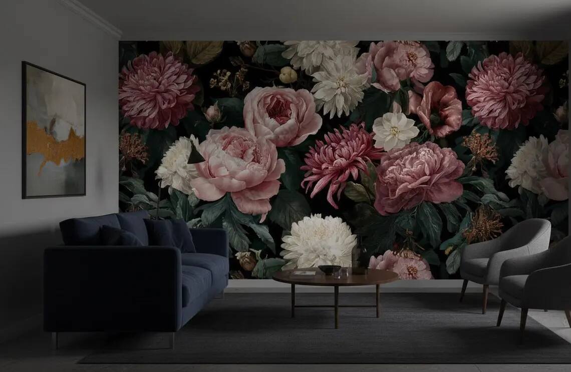Peony Floral Wallpaper Big Rose Wallpaper Peel And Stick Wall Mural