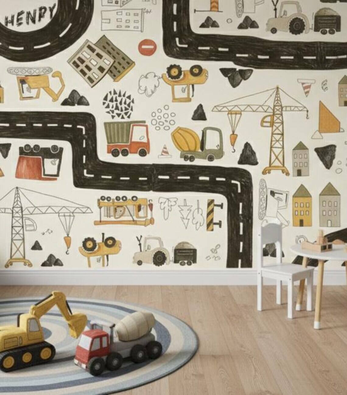 Personalized Construction Truck Wallpaper Boys Nursery Peel And Stick Mural