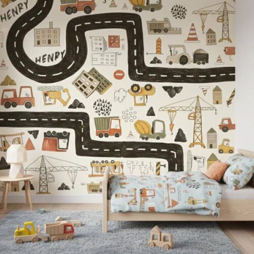 Personalized Construction Truck Wallpaper Boys Nursery Peel And Stick Mural