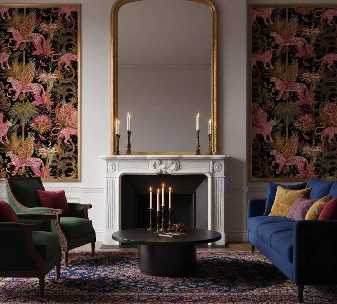 Pink Gold Winged Leopard Peel And Stick Wallpaper Dark Jungle Tropical Forest Mural