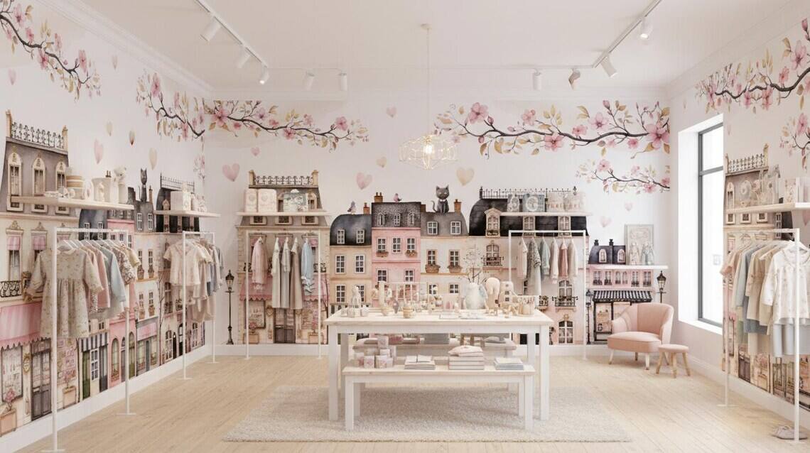 Pink Paris Houses Wallpaper Girls Nursery Decor Peel And Stick