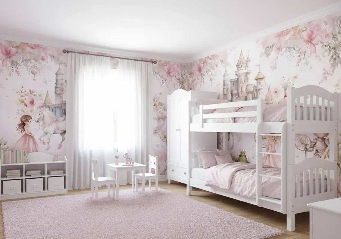 Princess And Castle Nursery Wallpaper Magic Kingdom Fairytale Peel And Stick Wall Mural Girls Room Wall Decor Floral Wallpaper