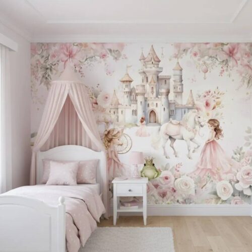 Princess And Castle Nursery Wallpaper Magic Kingdom Fairytale Peel And Stick Wall Mural Girls Room Wall Decor Floral Wallpaper