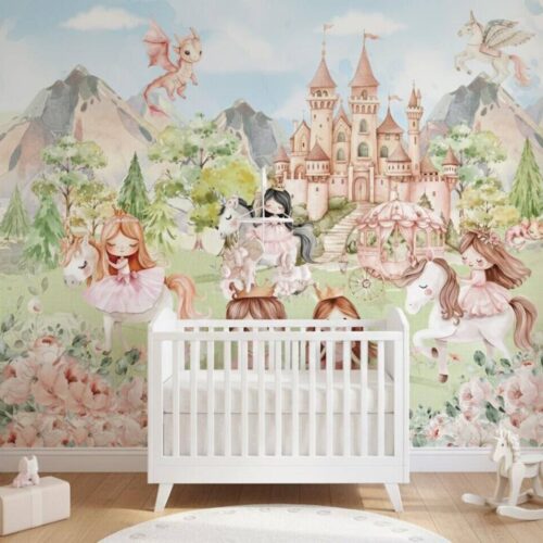 Princess And Castle Nursery Wallpaper Magic Kingdom Fairytale Peel And Stick Wall Mural Girls Room Wall Decor Floral Wallpaper