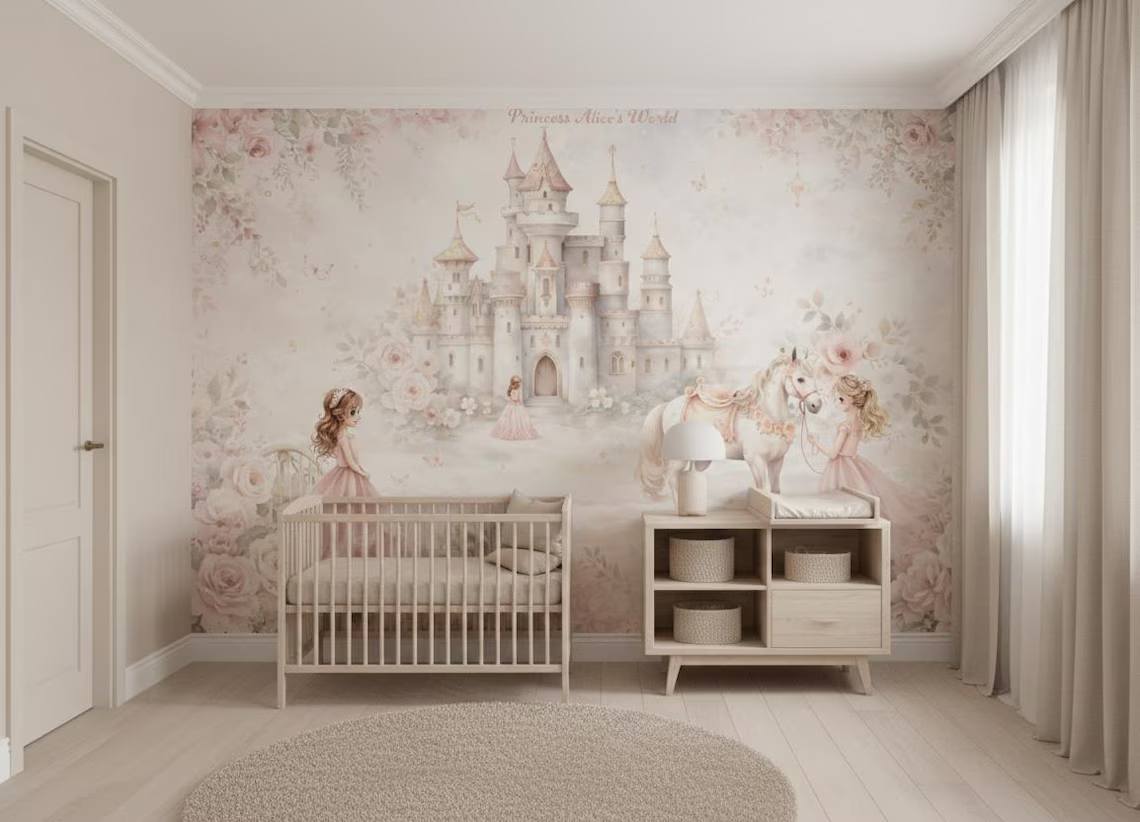 Princess Castle Nursery Wallpaper Mural Fairytale Girls Room Decor Peel Stick