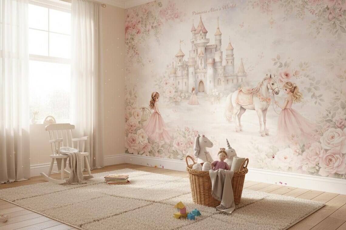 Princess Castle Nursery Wallpaper Mural Fairytale Girls Room Decor Peel Stick