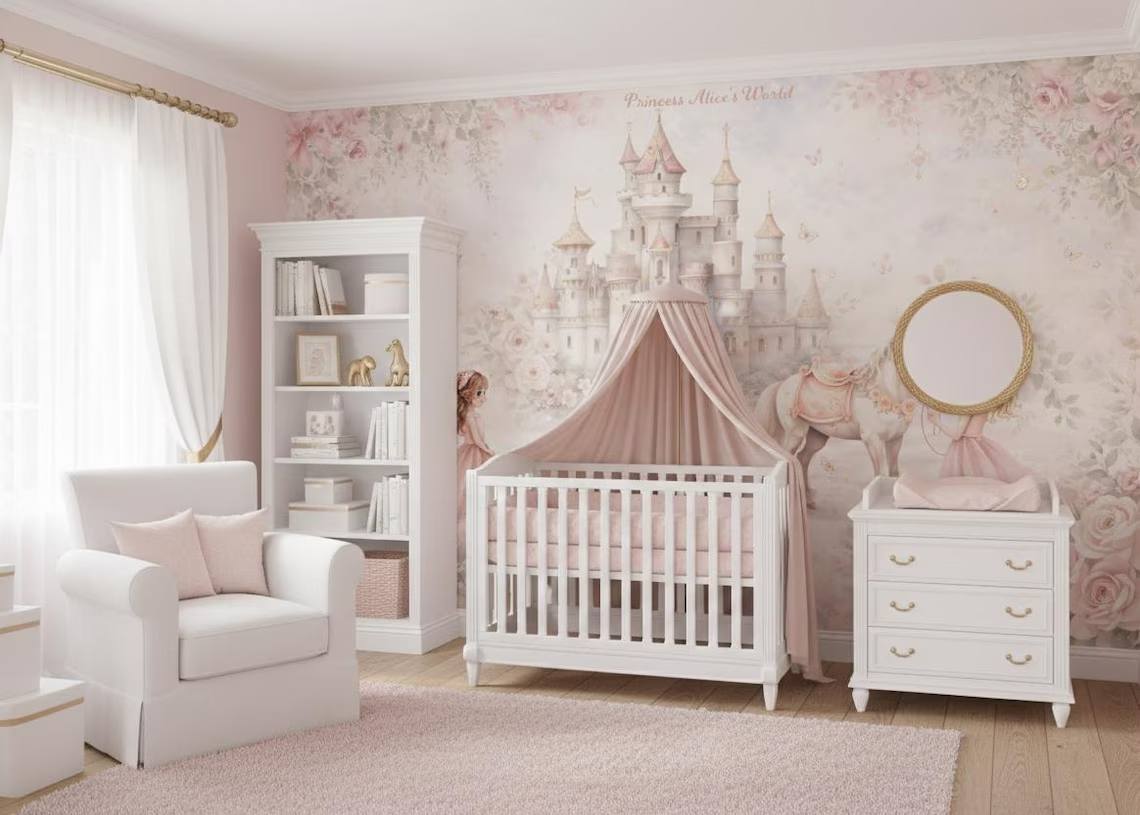 Princess Castle Nursery Wallpaper Mural Fairytale Girls Room Decor Peel Stick