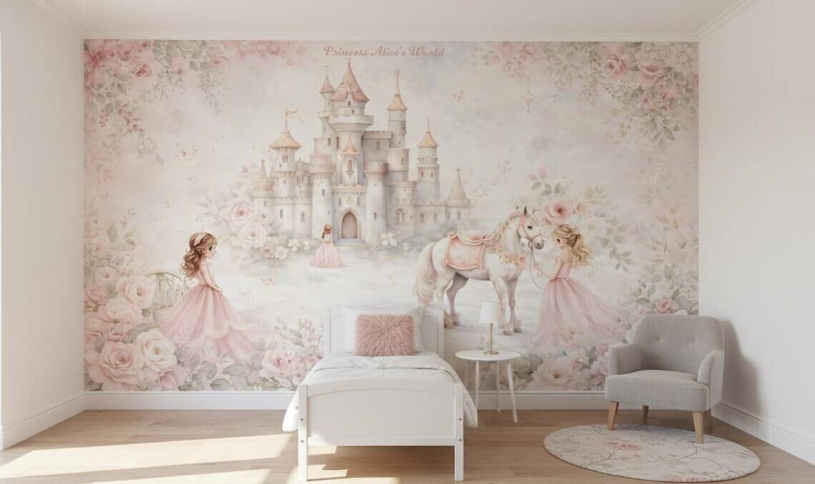 Princess Castle Nursery Wallpaper Mural Fairytale Girls Room Decor Peel Stick