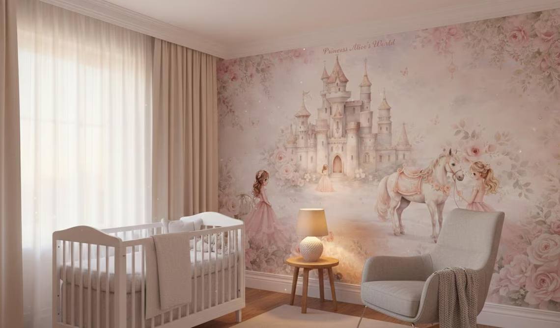 Princess Castle Nursery Wallpaper Mural Fairytale Girls Room Decor Peel Stick