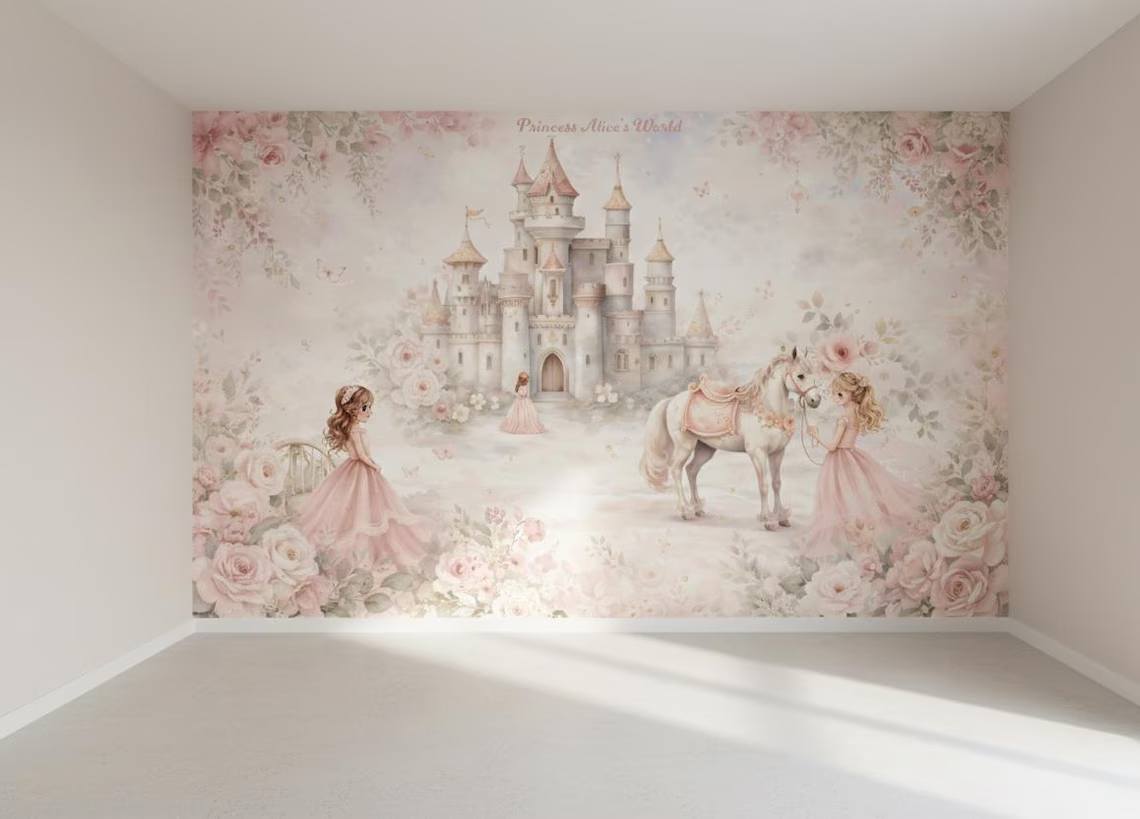 Princess Castle Nursery Wallpaper Mural Fairytale Girls Room Decor Peel Stick