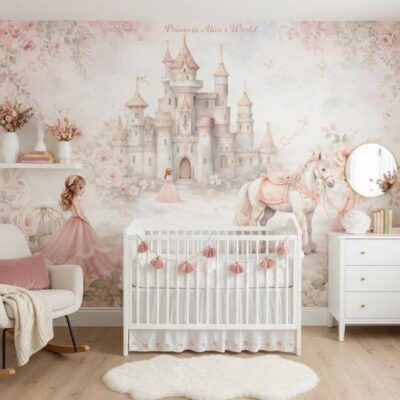 Princess Castle Nursery Wallpaper Mural Fairytale Girls Room Decor Peel Stick