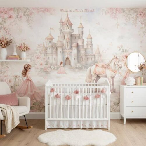 Princess Castle Nursery Wallpaper Mural Fairytale Girls Room Decor Peel Stick