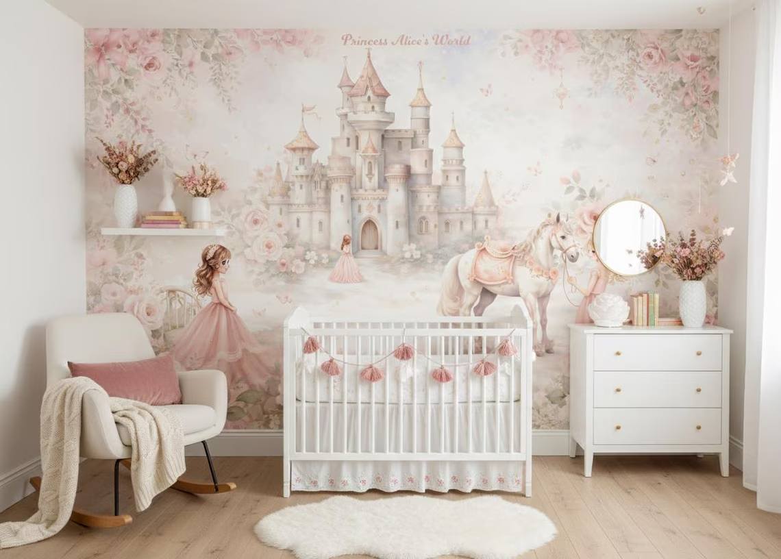 Princess Castle Nursery Wallpaper Mural Fairytale Girls Room Decor Peel Stick