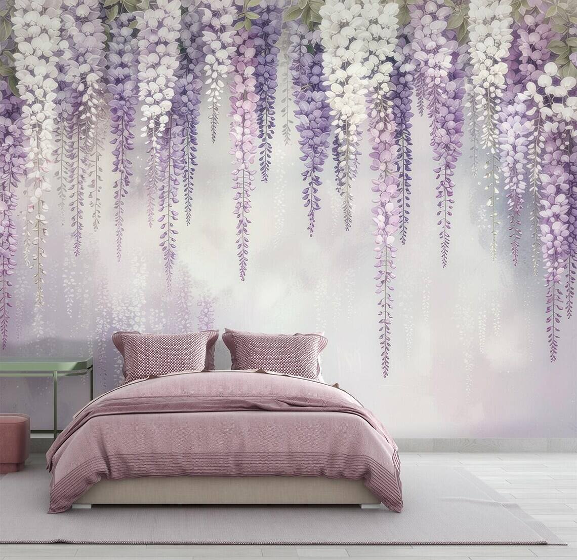 Purple Floral Peel And Stick Wallpaper Wisteria Nursery Wall Mural Girls Bedroom Removable Wallpaper Pastel Flower Kids Room Decor