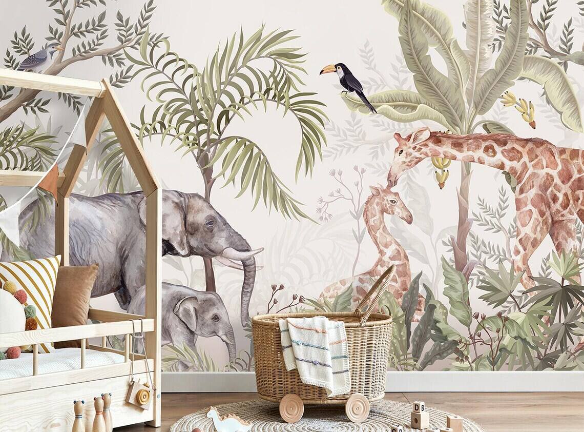 Safari Adorable Jungle Wall Mural Safari Wallpaper For Children Peel And Stick