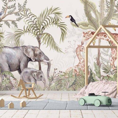 Safari Adorable Jungle Wall Mural Safari Wallpaper For Children Peel And Stick