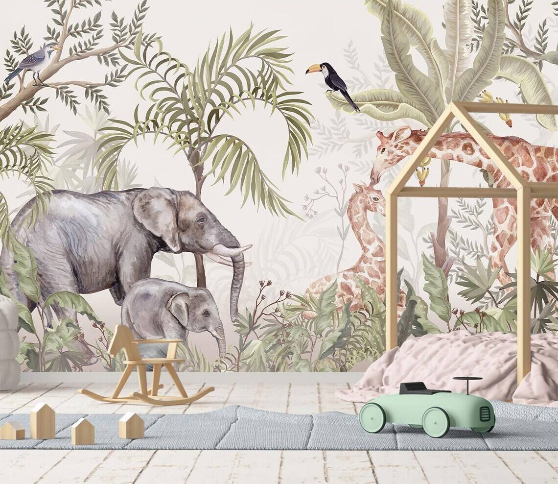 Safari Adorable Jungle Wall Mural Safari Wallpaper For Children Peel And Stick