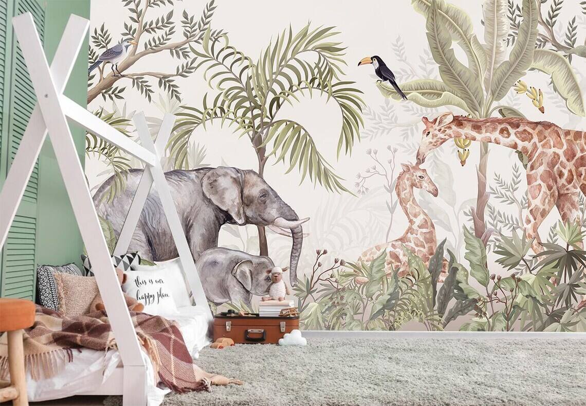 Safari Adorable Jungle Wall Mural Safari Wallpaper For Children Peel And Stick
