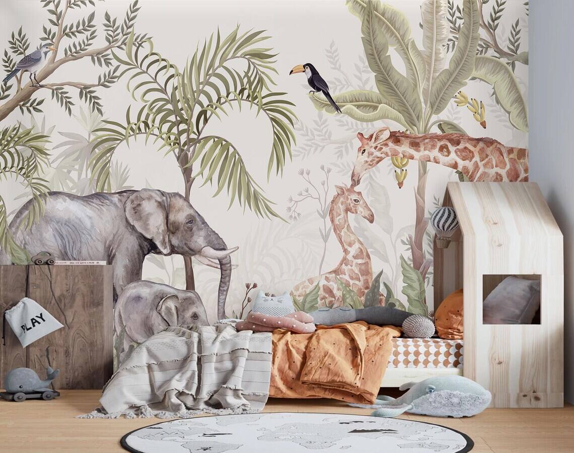 Safari Adorable Jungle Wall Mural Safari Wallpaper For Children Peel And Stick